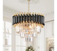 AHXIAOZN Modern Crystal Chandelier Black Chandelier, 3-Tier Crystal Chandelier Light Fixture, Round Crystal Pendant Light, Raindrop Flush Mount Ceiling Light for Bedroom Living Room, E14x5 Bulb Ø40cm