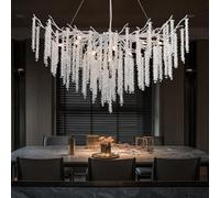AHXIAOZN Modern Crystal Chandelier Lighting,Round Chandeliers Lights,G9 Lamp Holder,K9 Crystal Pendant Light Hanging Lamp for Living Room, Dining Room, Restaurant（Silve,120cm）