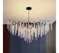 AHXIAOZN Modern Crystal Chandelier Lighting,Round Chandeliers Lights,G9 Lamp Holder,K9 Crystal Pendant Light Hanging Lamp for Living Room, Dining Room, Restaurant（Black,120cm）