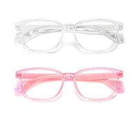 AHXLL Kids Blue Light Blocking Glasses 2 Pack, Anti Eyestrain & UV Protection, Computer Gaming TV Phone Glasses for Boys Girls Age 3-9 (Clear+Transparent Pink)