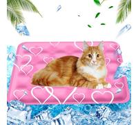 AHYDFSR Cooling Mat for Dogs Cats Pets Cooling Blanket, Water-Filled Cooling Mat, Summer Cooling Pad, Waterproof, Pink Heart, 40 x 50 cm, M
