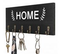 AHYS Key Holder Wall Mount Wooden Key Hanger with 6 Metal Hooks Rustic Home Wall Decor for Farmhouse Entryway Hallway Living Room Office Decorations - Black
