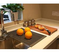 Ahyuan Roll-up Dish Drying Rack Over The Sink Multipurpose Cubic Silicone Wrapped Metal Steel Square Solid Bars Foldable Over Sink Kitchen Drainer Rack (Dark Grey, Medium17.5"Lx13.8"W)