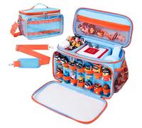 AHZSKE Carrying Case Compatible with Tonies Box with Clear Front Pocket, Large Storage Bag with 14 Elastic Straps for Tonies Figures Characters, Travel Organizer Case for Tonie Accessories Blue&Orange