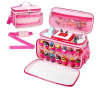 ahzske Carrying Case Compatible with Tonies Box with Clear Front Window, Large Storage Bag with 14 Elastic Bands for Tonies Figures Characters, Travel Organizer Case for Tonie Accessories (Pink)