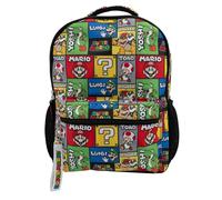 AI ACCESSORY INNOVATIONS Kids All Over Print School Bag with Sonic & Minecraft Characters for Kids & Adults, Super Mario, L, 16" Backpack