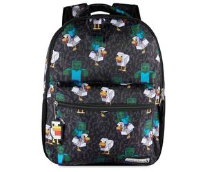 AI ACCESSORY INNOVATIONS Minecraft Chicken Jockey Boys & Girls Backpack, 16” Bookbag w/Molded Chicken Rubber Dangle