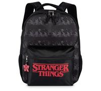 AI ACCESSORY INNOVATIONS Stranger Things Backpack with Character Graphic Pattern, Black, 16x12x5 Inches, Polyester, 3 Pockets, Water Repellent, Adjustable Straps, Padded Back