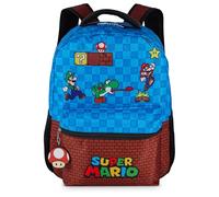 AI ACCESSORY INNOVATIONS Super Mario Brothers Backpack for Boys & Girls, 16 Inch Gaming Bookbag with Molded Toad Dangle, Blue, Featuring Mario, Luigi, Yoshi & Toad