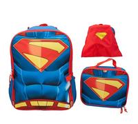 AI ACCESSORY INNOVATIONS Superman 2 Piece Backpack Set, Boys 16" Superhero School Bag with Detachable Cape, Lunch Box