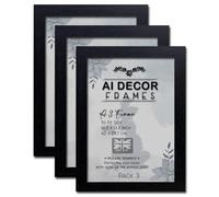 AI Decor 3 Pack A3 Black Frame Picture Frames (16.5 x 11.7 Inch) Poster Frame - Clear Acrylic Display Picture Frames MDF Wooden Portrait/Panoramic - Flat Wall Mount Hang Hooks - (42 x 29.7 cm)