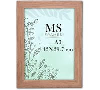 AI Decor A3 Oak Frame Picture Frames (16.5 x 11.7 Inch) Poster Frame - Clear Acrylic Display Picture Frame MDF Wooden Portrait/Panoramic - Flat Wall Mount Hang Hooks - (42 x 29.7 cm)