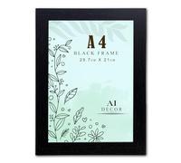 AI Decor A4 Black Picture Frames (8.3 x 11.7 Inch) Poster Frame - Clear Acrylic Display Poster MDF Wooden Portrait/Panoramic - Flat Wall Mount Hang Hooks & Free Tabletop Stand (21 x 29.7 cm)