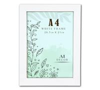 AI Decor A4 White Picture Frames (8.3 x 11.7 Inch) Poster Frame - Clear Acrylic Display Poster MDF Wooden Portrait/Panoramic - Flat Wall Mount Hang Hooks & Free Tabletop Stand (21 x 29.7 cm)