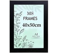 AI Decor Black 40x50 cm (15.7x19.7 Inch) Poster Frame - Clear Acrylic Display Picture Frame MDF Wooden Portrait/Panoramic - Flat Wall Mount Hang Hooks