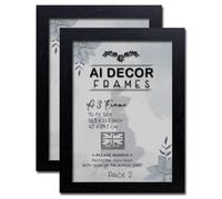 AI Decor Pack of 2 A3 Black Frame Picture Frames (16.5 x 11.7 Inch) Poster Frame - Clear Acrylic Display Picture Frame MDF Wooden Portrait/Panoramic - Flat Wall Mount Hang Hooks - (42 x 29.7 cm)