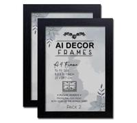 AI Decor Pack of 2 A4 Black Picture Frames (8.3 x 11.7 Inch) Poster Frame - Clear Acrylic Display Poster MDF Wooden Portrait/Panoramic - Flat Wall Mount Hang Hooks & Free Tabletop Stand (21 x 29.7 cm)