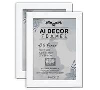AI Decor Pack of 2 A5 White Picture Frames (8.3 x 5.8 Inch) Poster Frame - Clear Acrylic Display Poster MDF Wooden Portrait/Panoramic - Flat Wall Mount Hang Hooks & Free Tabletop Stand (21 x 14.8 cm)