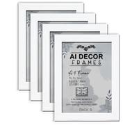 AI Decor Pack of 4 A4 White Picture Frames (8.3 x 11.7 Inch) Poster Frame - Clear Acrylic Display Poster MDF Wooden Portrait/Panoramic - Flat Wall Mount Hang Hooks & Free Tabletop Stand (21 x 29.7 cm)