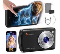 AI Digital Camera with WiFi,Autofocus Dual Lens AI Camera,16X Zoom (Black)