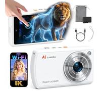 AI Digital Camera with WiFi,Autofocus Dual Lens AI Camera,16X Zoom (White)