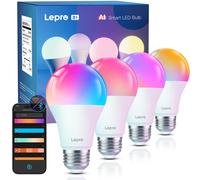 Lepro AI E27 Smart Bulb, 8.5W=60W 806lm LED Screw Bulbs, WiFi Bulb 4 Packs | RGB Colour Changing & Tunable White 2700K-5700K, App Control, Dimmable, Schedual& Timer, Works with Alexa & Google Home