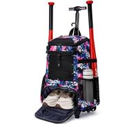 AI EN JIU Softball Bag, Baseball Rolling Bat Bag - Wheeled for Youth Girls Adult, Lightweight Baseball Equipment Backpack with Shoe Compartment, Bat Backpack with Fence Hook for TBall Bat, Helmet
