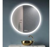 AI-LIGHTING 60cm Bathroom Round Mirror with LED Lights Circular Illuminated Anti-Fog Backlit Light Up Circle Mirror Touch Switch Color Change Demister IP44 Dimmable