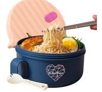 AI LOVE PEACE Microwave Noodle Bowl, BPA-Free 1200ml Soup Mug with Handles, Portable Ramen Container for Students & Offices, Pink