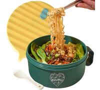 AI LOVE PEACE Microwave Noodle Bowl, BPA-Free 1200ml Soup Mug with Handles, Portable Ramen Container for Students & Offices, Green