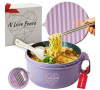 AI LOVE PEACE Microwave Noodle Bowl, BPA-Free 1200ml Soup Mug with Handles, Portable Ramen Container for Students & Offices, Purple