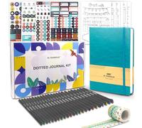 ai-natebok Dotted Notebook Set A5,120GSM Bullet Journal Kit for Teens Beginners Women Girls,196 Pages Teal Hardcover Notebook,24 Fineliner Pens Coloured,Journal Accessories,Stickers and Stencils