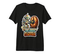 AI Robot Powering Up with Coffee Bean Premium T-Shirt