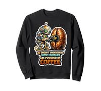 AI Robot Powering Up with Coffee Bean Sweatshirt