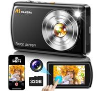 AI Smart Digital Camera WiFi 1080P with Autofocus, Compact Digital Camera with 3.6" IPS Touch Screen, Portable Mini Vlogging Camera with SD Card for Kids,Children,Adult,Beginners