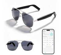 AI Smart Glasses with Bluetooth 5.4, Translation Glasses Support 100+Languages, Voice Assistant, UV Protection, Hands-Free Calls, Open-Ear Bluetooth, for Business, Travel (Silver Frame - Gray Lens)