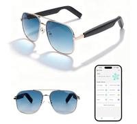 AI Smart Glasses with Bluetooth 5.4, Translation Glasses Support 100+Languages, Voice Assistant, UV Protection, Hands-Free Calls, Open-Ear Bluetooth, for Business, Travel (Gold Frame - Blue Lens)