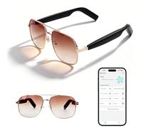 AI Smart Glasses with Bluetooth 5.4, Translation Glasses Support 100+Languages, Voice Assistant, UV Protection, Hands-Free Calls, Open-Ear Bluetooth, for Business, Travel (Gold Frame - Brown Lens)