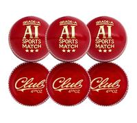 AI SPORTS Grade-A Leather Cricket Ball - Hand-Stitched Match Ball for Club & Practice Cricket - Senior, Women & Junior Sizes (6, Junior 4.75oz)