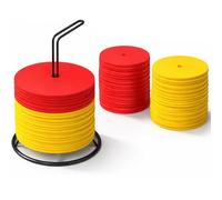 AI SPORTS Training Marker Discs Set with Carry Stand - Red & Yellow Flat Agility Cones for Football, Soccer, Speed & Fitness Drills | Non-Slip Ground Markers for Indoor & Outdoor Training