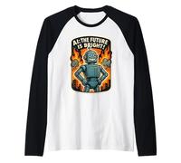 AI The Future is Bright Funny Anti Artificial Intelligence Raglan Baseball Tee