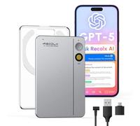 AI Voice Recorder with Case, App Control, ChatGPT-5 Integrated, Record, Transcribe & Summarise Audio with AI Analysis, 71 Templates, 112 Languages, 64GB, for Meetings & Lectures, Grey