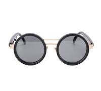 AI Wireless Smart Glasses, 114 Languages Translation Sunglasses with Grey Round Adjustable Lens, Built in Meeting Recording, Open Ear Audio Eyewear for Women,Men (Black Golden Frame)