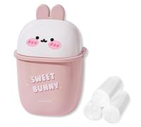 Aiabaleaft Small Trash Can with Lid Cute Rabbit Mini trash can 0.4 Gallons Desktop Garbage Can for Desktop, Bedroom, Offices, Waste Basket for Dressing Table and 60 Bags (White Rabbit)