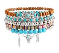 AIAIDIDIY 5Pcs Western Bracelets, Boho Beaded Turquoise Bracelet Set with Colorful Cowgirl Design, Stackable Women's Jewelry for Summer Beach & Festival Wear