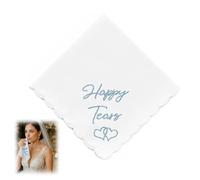 Aiailikill Luxurious Wedding Handkerchief, Embroidered White Cotton with Lace Edges Something Blue for Bride Mother of the Bride Gifts Father of the Keepsake - 30x30 cm