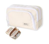 Aiailikill Pencil Cases, Double-Layer Corduroy Pencil Case with 3 Compartments,Large Capacity Oxford Pencil Case with Compartments, Beige School Stationery Organizer for Students