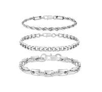 AIAINAGI 3Pcs Chain Bracelets for Men Women Stainless Steel Paperclip Figaro Rope Cuban Link Chain 6.7/7.5/8.3Inches Unisex Wrist Jewelry Gift, 7.5IN, Stainless Steel, no gemstone