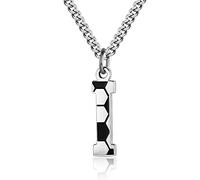 AIAINAGI Initial A-Z Letter Soccer Necklace for Men - Charm Pendant With Stainless Steel Silver Chain 22inch - Personalized Gift, 22", Stainless Steel, No Gemstone