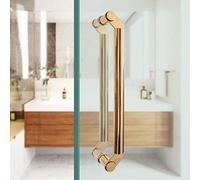 AIAMEWYT Commercial Push Pull Glass Door Handles, Double Sided Round Glass Door Pulls for Entrance Door, Stainless Steel Barn Door Shower Door Push Bar (Gold 64cm (25 1/4")*60cm)